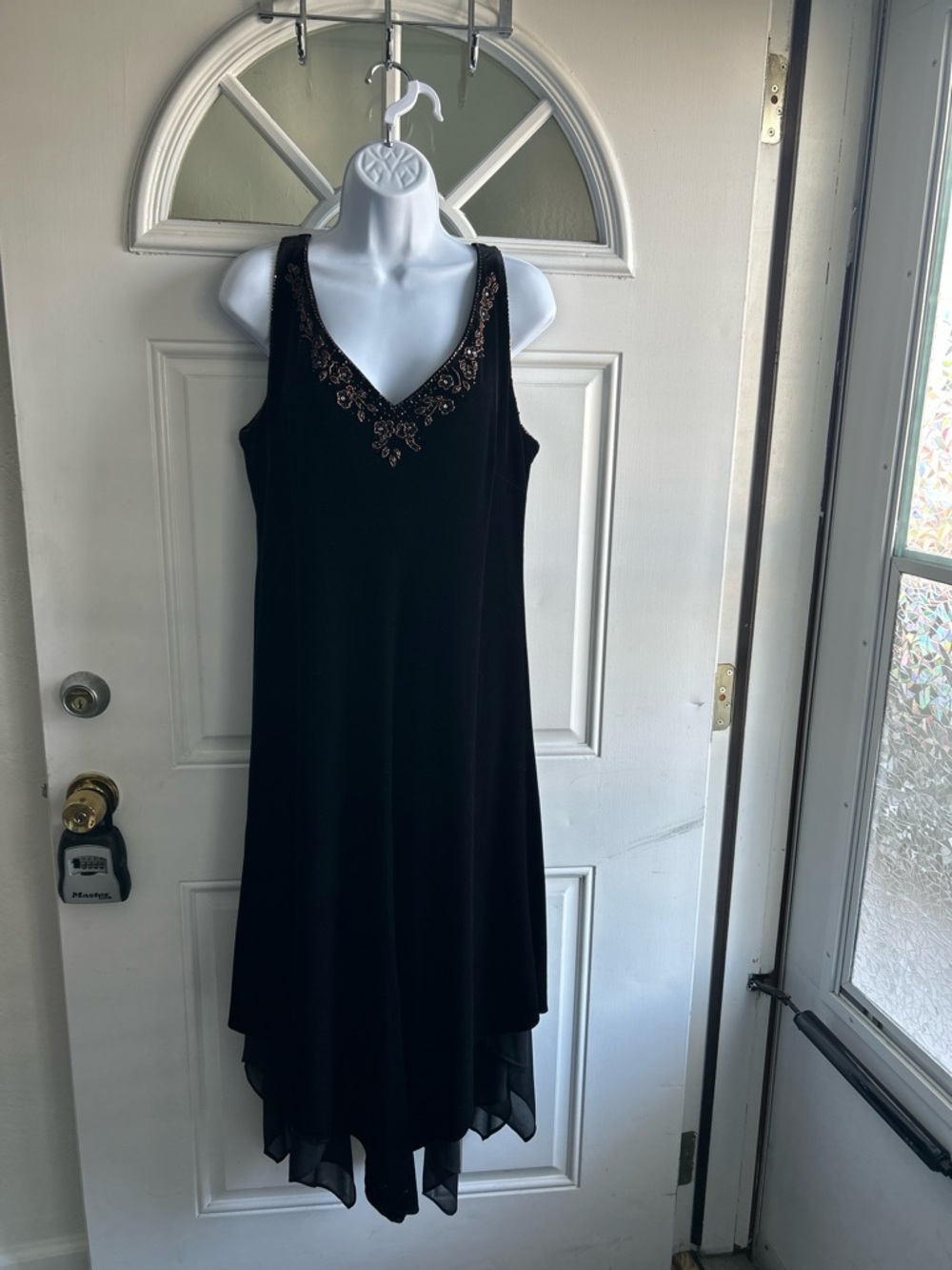Positive Attitude Black Velvet Midi Dress with Beaded V-Neck BP2